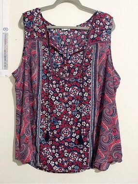 WESTPORT Floral Paisley Sleeveless Women's Top - Navy & Pink Size 3X